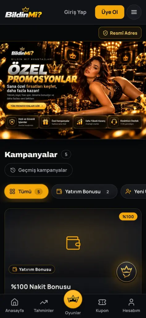 Platformdaki Kampanyalar sayfasının telefondaki görünümü